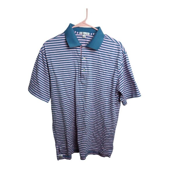 Peter Millar Polo Shirt Men's Size M Pink Striped - Picture 1 of 11